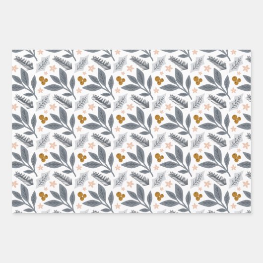 Grey and Gold Winter Florals Holiday Inpakpapier Vel (Voorkant)