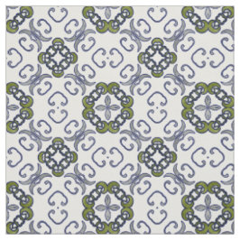 Grey and Green Floral Damask Pattern Stof