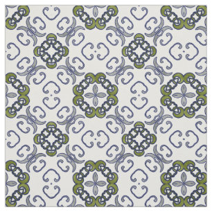 Grey and Green Floral Damask Pattern Stof