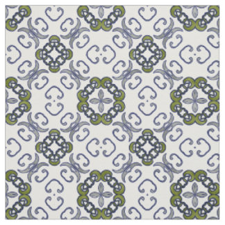 Grey and Green Floral Damask Pattern Stof