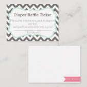 Grey and Mint Chevron Luier Raffle Ticket Informatiekaartje (Voorkant / Achterkant)