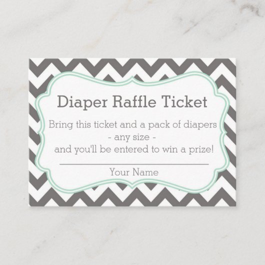 Grey and Mint Chevron Luier Raffle Ticket Informatiekaartje (Voorkant)