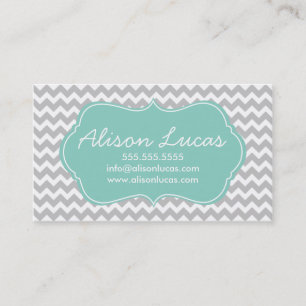 Grey and Mint Green Modern Chevron Stripes Visitekaartje