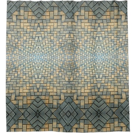 Grey and Mustard Brick Mosaic Douchegordijn (Voorkant)