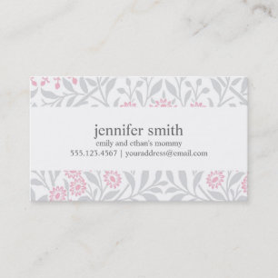 Grey and Pink Floral Damask Pattern Contactkaartje