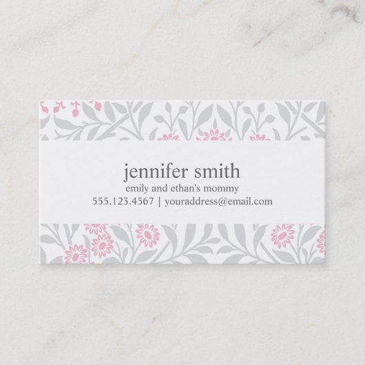 Grey and Pink Floral Damask Pattern Contactkaartje (Voorkant)