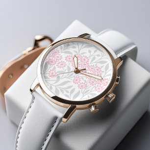 Grey and Pink Floral Damask Pattern Horloge