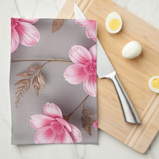 Grey and Pink Floral  Theedoek (Quarter Fold)