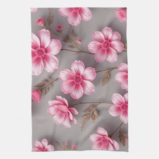 Grey and Pink Floral  Theedoek (Verticaal)