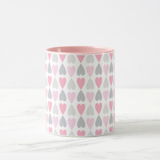 Grey and Pink Hearts Coffee Cup Valentine's Mug Mok (Midden)