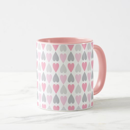 Grey and Pink Hearts Coffee Cup Valentine's Mug Mok (Voorkant rechts)