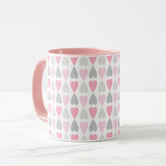 Grey and Pink Hearts Coffee Cup Valentine's Mug Mok (Voorkant links)