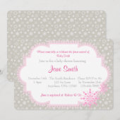 Grey and Pink Snowflake Baby shower Uitnodiging (Voorkant / Achterkant)