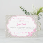 Grey and Pink Snowflake Baby shower Uitnodiging (Staand voorkant)