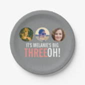 Grey and roze 30th THREEOH! Fotoverjaardag Papieren Bordje (Voorkant)