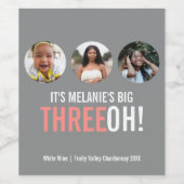 Grey and roze 30th THREEOH! Fotoverjaardag Wijn Etiket (Enkel label)