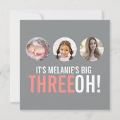 Grey and roze 30th THREEOH! Fotoverjaardagsuitnodi Kaart (Voorkant)