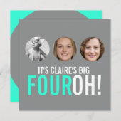 Grey and roze 40th FOUROH! Fotoverjaardagsuitnodig Kaart (Voorkant / Achterkant)