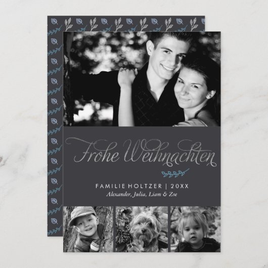 Grey and Silver Frohe Weihnachten Foto Feestdagenkaart (Voorkant / Achterkant)