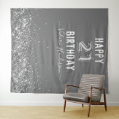 Grey and Silver Happy 21st Birthday Tapestry Wandkleed (In Situ (horizontaal))