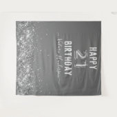 Grey and Silver Happy 21st Birthday Tapestry Wandkleed (Voorkant (horizontaal))