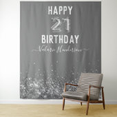 Grey and Silver Happy 21st Birthday Tapestry Wandkleed (In situ)