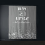 Grey and Silver Happy 21st Birthday Tapestry Wandkleed<br><div class="desc">Girly Silver Glitter,  grijze achtergrond,  met fancy scriptnaam typografie. Faux Silver 21 ballontekst. Geweldig voor 21ste feestelijkheden.</div>