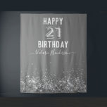 Grey and Silver Happy 21st Birthday Tapestry Wandkleed<br><div class="desc">Girly Silver Glitter,  grijze achtergrond,  met fancy scriptnaam typografie. Faux Silver 21 ballontekst. Geweldig voor 21ste feestelijkheden.</div>