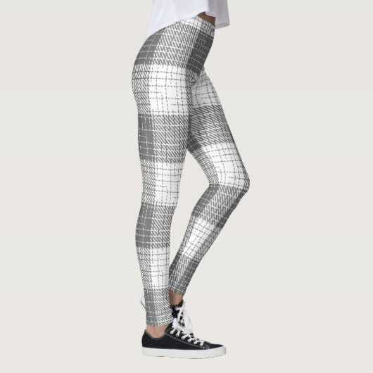 Grey and White Checkered Crosshatch Plaid Leggings (Rechts)