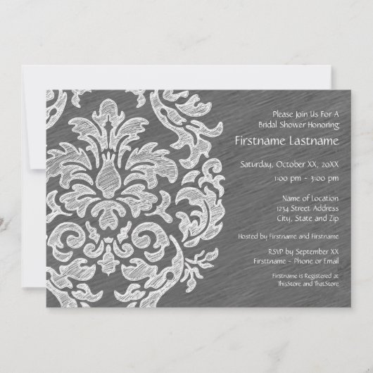 Grey and White Modern Damask Vrijgezellenfeest Par Kaart (Voorkant)