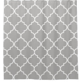 Grey and White Moroccan Trellis Quatrefoil Douchegordijn