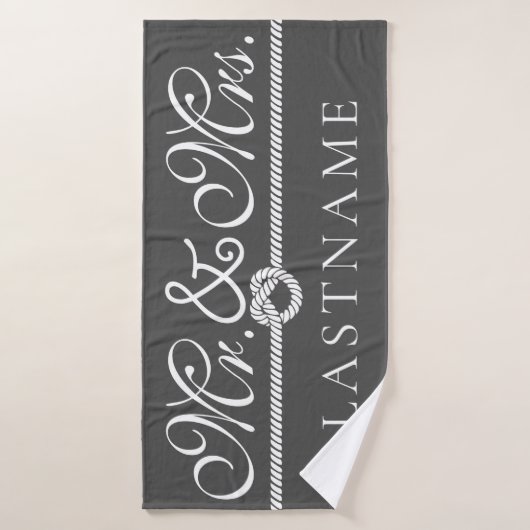 Grey and White Mr. en Mrs Rope Custom Bath Towel Badhanddoek (Badhanddoek)