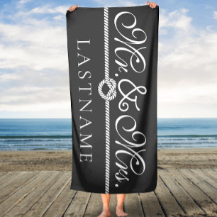 Grey and White Mr. en Mrs Rope Custom Bath Towel Badhanddoek