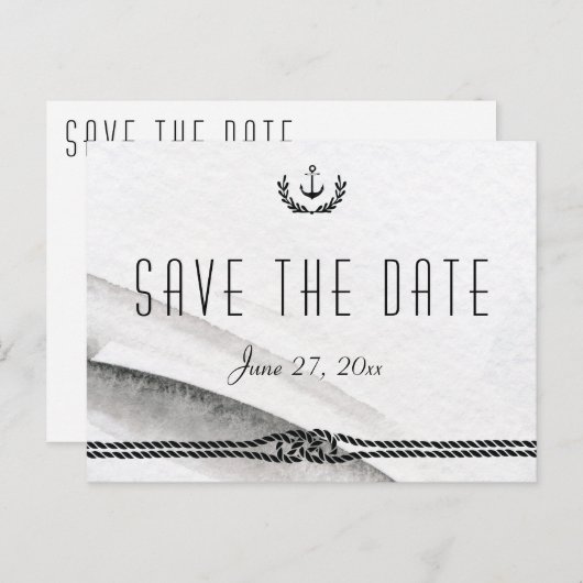 Grey and White Nautical Save the Date Briefkaarten (Voorkant / Achterkant)