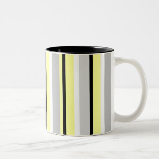 Grey and Yellow Stylish Striped Tweekleurige Koffiemok (Rechts)