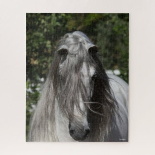Grey Andalucian Stallion Headshot Long Mane Legpuzzel