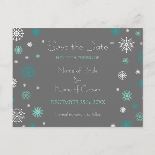 Grey Aqua Save the Date Winter Wedding Briefkaarte Aankondigingskaart (Voorkant)