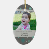 Grey Aqua Snow Foto Baby's eerste kerstversiering Keramisch Ornament (Rechts)