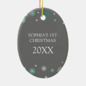 Grey Aqua Snow Foto Baby's eerste kerstversiering Keramisch Ornament (Achterkant)