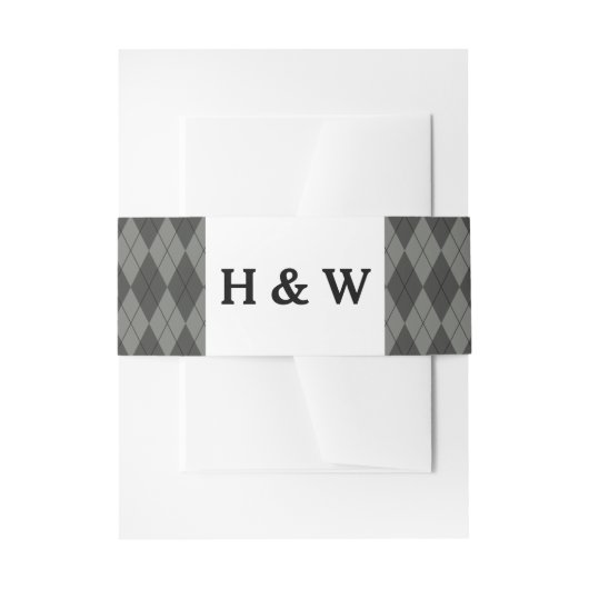 Grey Argyle Invitation Belly Band Uitnodigingen Wikkel (Voorkant Voorbeeld)