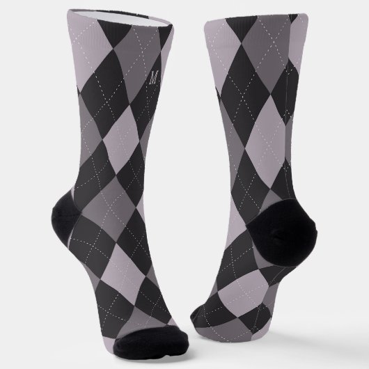 Grey Argyle Monogram Initiaal Sokken (Gebogen)