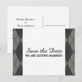 Grey Argyle Save the Date Briefkaart (Voorkant / Achterkant)
