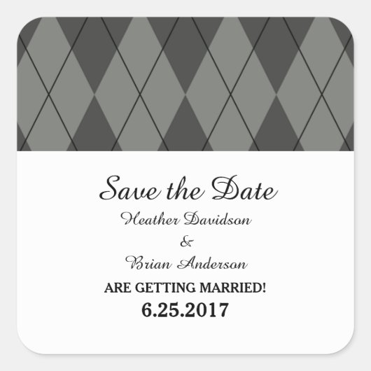 Grey Argyle Save the Date Stickers (Voorkant)