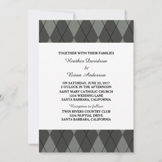 Grey Argyle Wedding Invite Kaart (Voorkant)