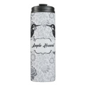 Grey Art Nouveau Bloemen Meisje Grunge Kolibrie Thermosbeker (Voorkant)