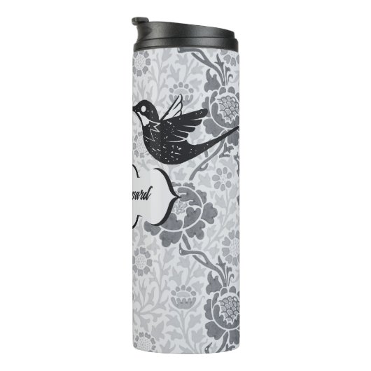 Grey Art Nouveau Bloemen Meisje Grunge Kolibrie Thermosbeker (Geroteerd rechts)