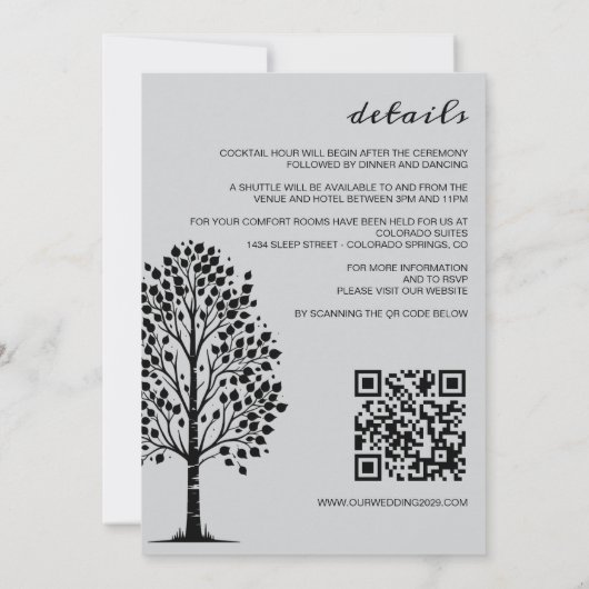 Grey Aspen Tree Wedding Kaart (Achterkant)
