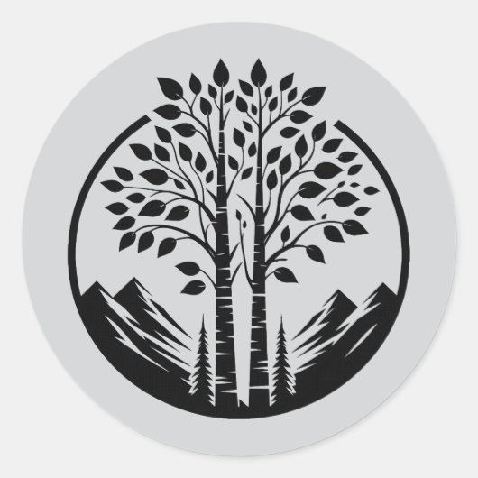Grey Aspen Tree Wedding Ronde Sticker (Voorkant)