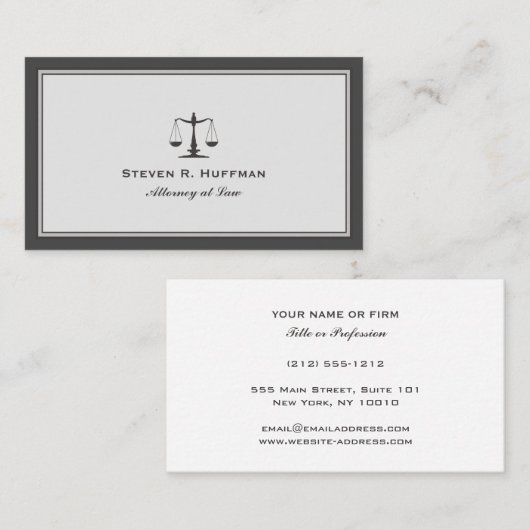 Grey Attorney Justice Scale Professional Visitekaartje (Voorkant / Achterkant)
