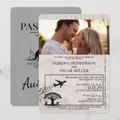 Grey Australia Passport Wedding Invitation Kaart (Voorkant / Achterkant)